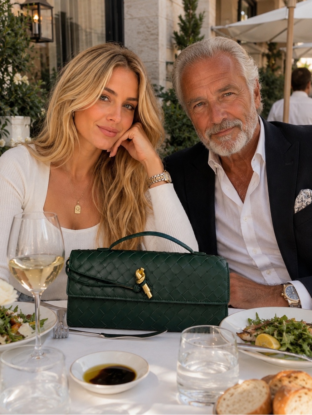 💚 Woven Emerald Green Luxe Top Handle Bag | Gold Hardware